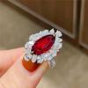 Trendy Simulated Red Tourmaline Horse-Eye Open Ring for Women – High-End Fashion Diamond Ring