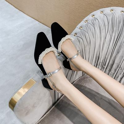 Туфли Mary Jane женские весна-лето ретро обувь для девочек высокие каблуки большой размер острый нос толстый каблук сандалии черные каблуки