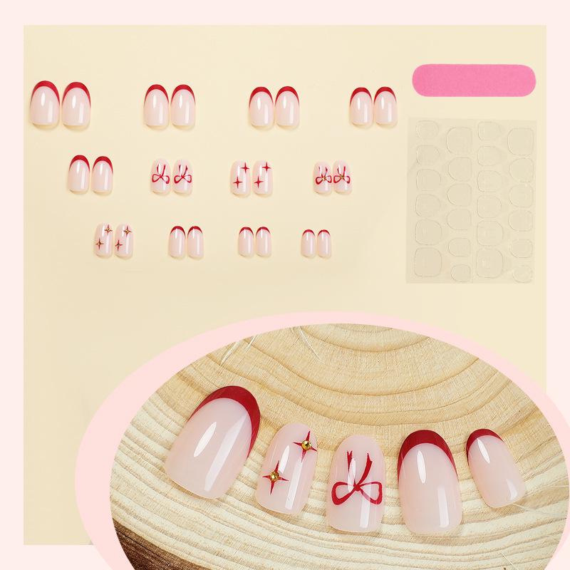 Autumn/Winter Red Bow False Nails - Advanced Nail Art for Valentine's Day
