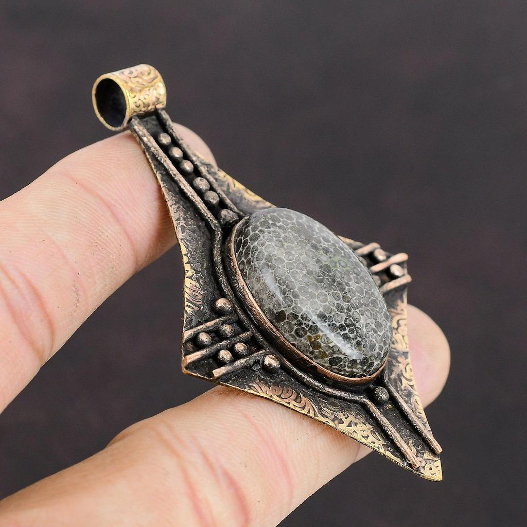 Подвеска из коралла ската, медная подвеска, настоящий драгоценный камень, ручная работа, подвеска из коралла ската, ювелирные изделия, кулон из камня по рождению, медная подвеска для подарка