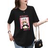 T-shirt Loose Top Black Cotton Round Neck Short Sleeve Women's Summer Curved Hem Split Fork Medium and Long Butt Cover