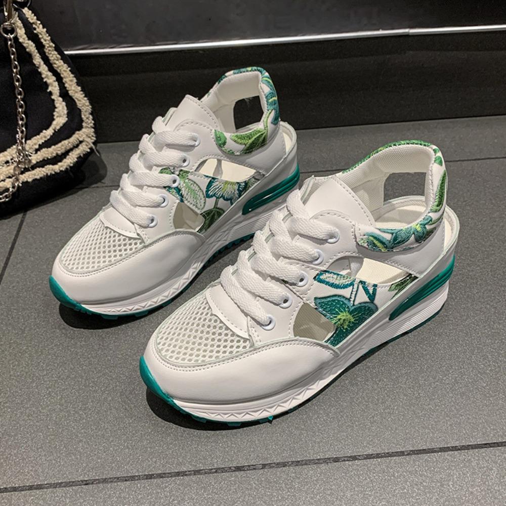 Обувь большого размера, повседневные женские спортивные сандалии на танкетке с сетчатой ​​поверхностью и полой платформой