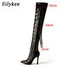 Eilyken New Fashion Women Over The Knee Boots PU Leather Thin High Heels Winter Shoes Sexy Pointed Toe Long Zipper Boots