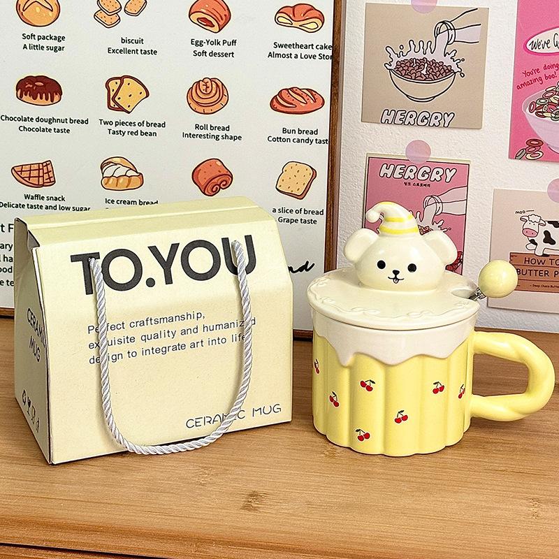 Забавная керамическая кружка для собаки, сувенирная кружка, бытовая кружка для воды с крышкой, кружка, подарок на день рождения, для девушки, кофейная кружка