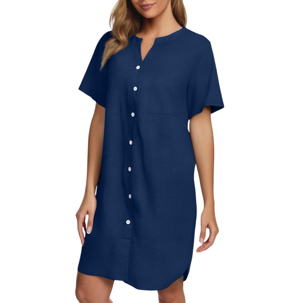 Женское повседневное модное сексуальное короткое однотонное платье-ночная рубашка с коротким рукавом