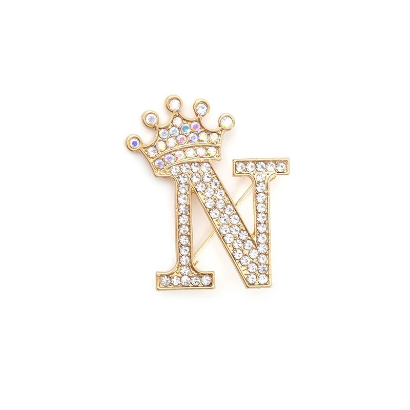 1 шт. брошь-булавка для женщин и мужчин, брошь с инициалом, булавка на воротник, кристалл, страз, модная, от A до Z, золотистый тон, булавка-корсет
