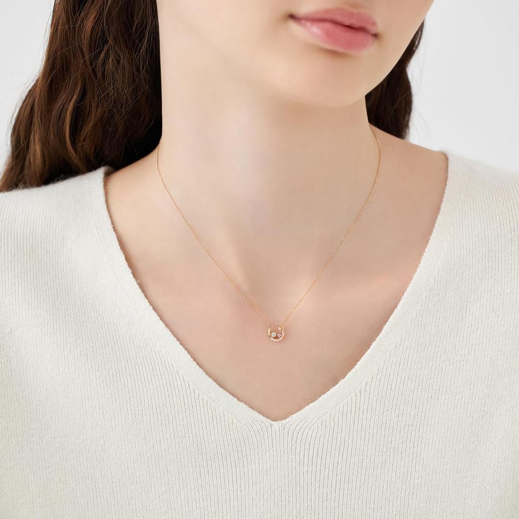 Yondo December Birthstone K10 Pink Gold Horseshoe Necklace 152446623104 [Canal Sea]