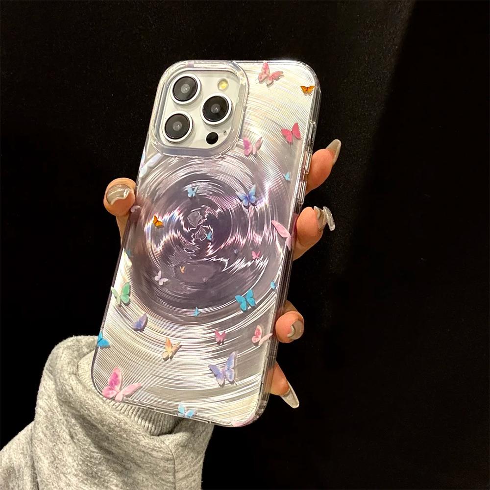 Силиконовый чехол для телефона Laser Vortex для iPhone 11 13 16 14 15 12 Pro Max 13promax 14promax 13pro противоударный чехол Butterfly Funda