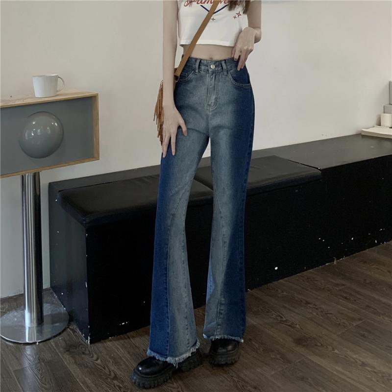 Осень-весна, джинсы, женские джинсовые брюки, винтажные прямые брюки, модные женские однотонные свободные повседневные широкие брюки с кисточками