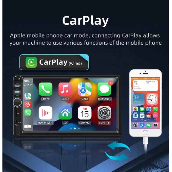 BQCC 7" 2Din/1 Din MP5 Car Player Mirrorlink wired Android AUTO/CarPlay BT AUX Colorful lights FM Car Radio F7018C