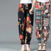WTEMPO 2PCS Printed Thin Mother's Loose Ice Silk Wide Leg Pants Elastic High Waist Women's Spring Summer Cropped Pants