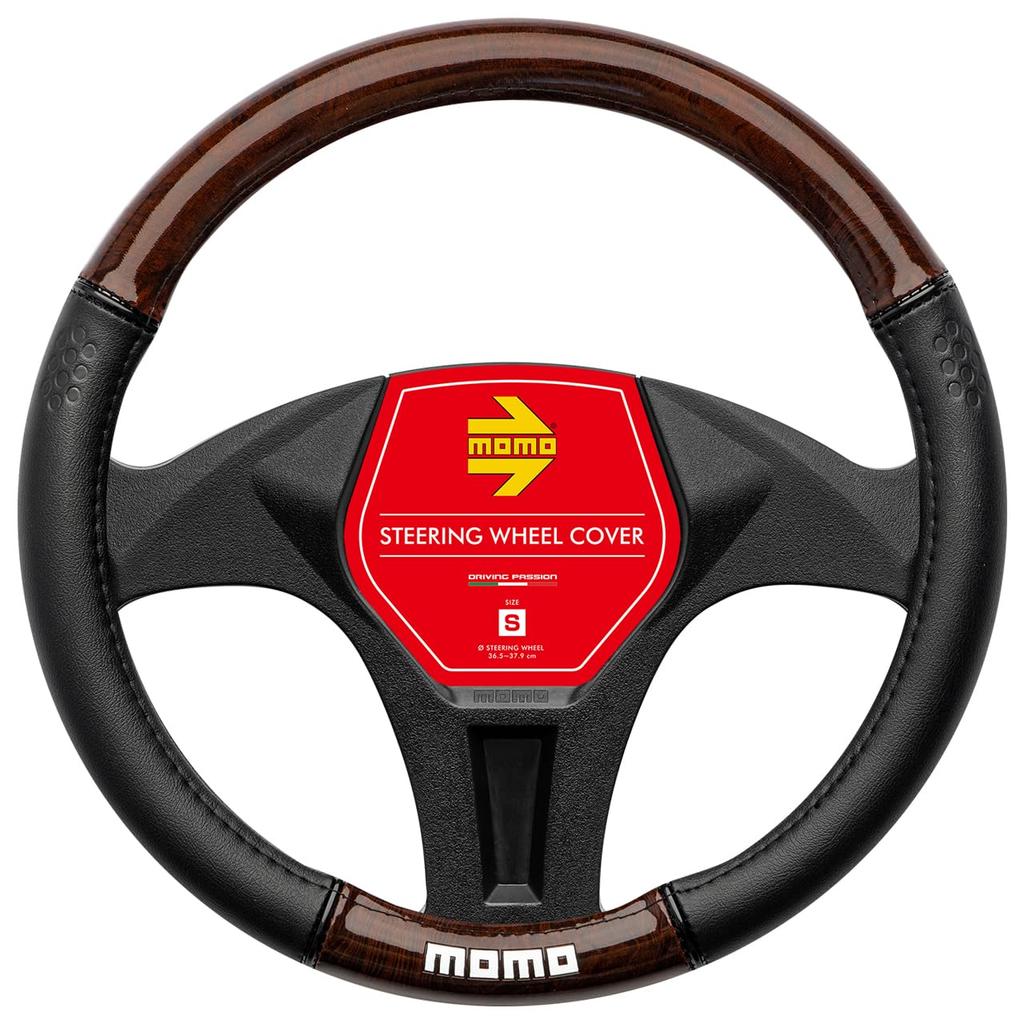 MOMO LUXURY WOOD Steering Wheel Size Wood Cover, Italy, Milan, S, Black/Brown