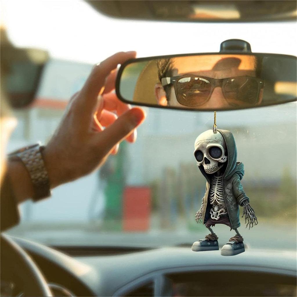 Skeleton Swing Car Dangle Ornament - 2D Car Pendant Acrylic Skull Skeleton Figurine |