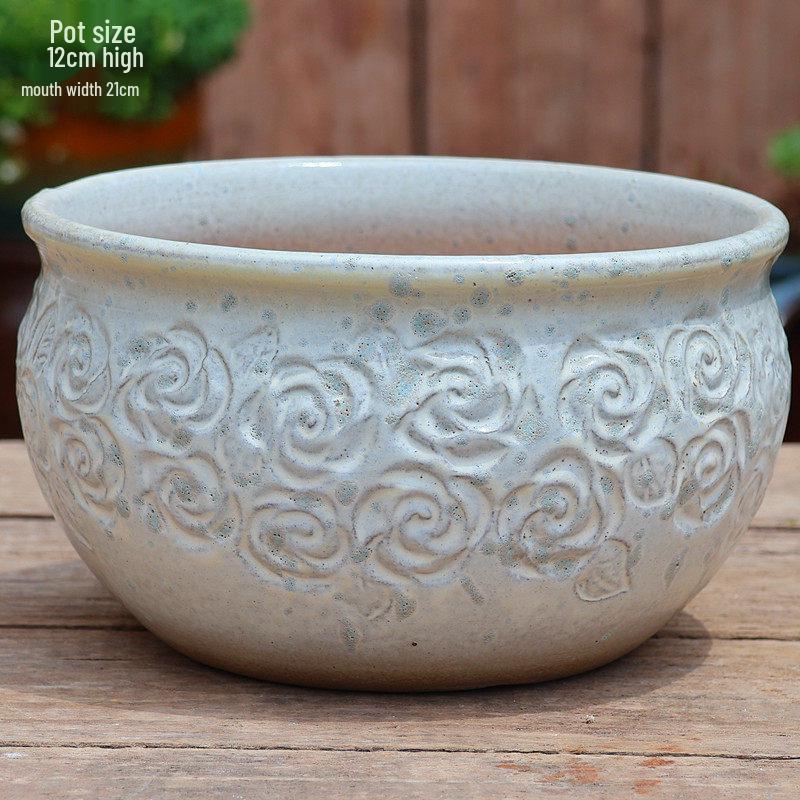 Yixing Handmade Square Mouth Coarse Pottery Planter - Large Succulent Flower Pot with Old Branch Design and Jade Pendant.