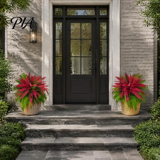 Lifelike Greenery for Tombstone UV-Resistant Artificial Fern And Red Dracaena Decorative Plants, Faux Full Lush Outdoor UV Resistant Plant Ferns