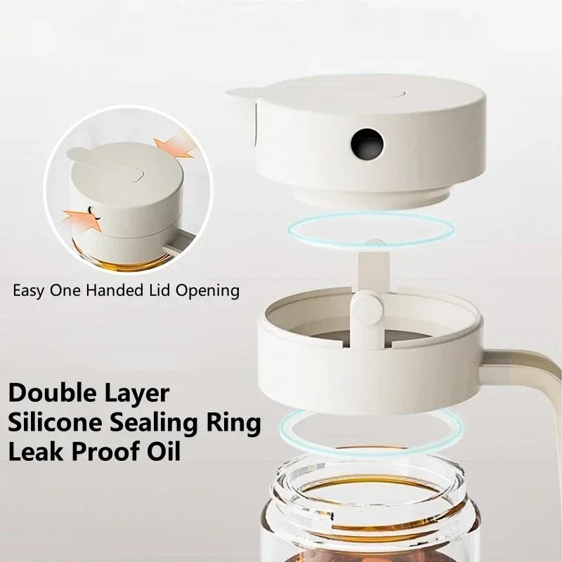 550mL Oil Empty Bottle Pourer Glass Bottles Automatic Opening and Closing Kitchen Cooking Oil Dispenser Cruet for Camping BBQ