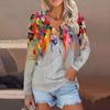 Женский модный повседневный топ на пуговицах с длинным рукавом и цветочным принтом, v-образным вырезом и пуговицами
