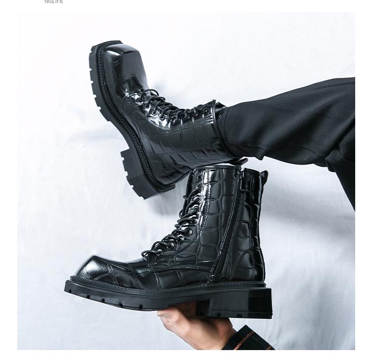 Мужские кожаные ботильоны большого размера с квадратным носком - Британский стиль, формальная и повседневная обувь с высоким верхом