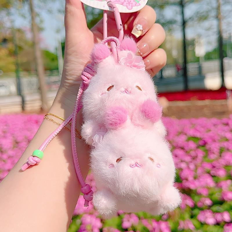 Sakura Season Cat Bear Rabbit Animal Plush Keychain With Hanging Strap For Bag Decor