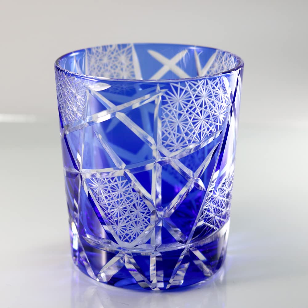 GREEM MARKET Crafts Cut Glass Gift Present Glasswork Kiriko Glass Chrysanthemum Tsunagi Cup Shochu Glass Rocks Glass Blue Blue B Type Product Number