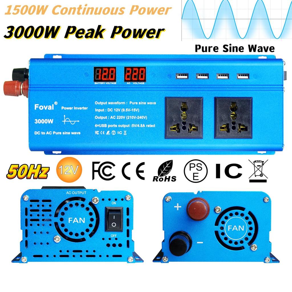 3000W (Вершина горы) DC 12V в AC 230V напряжение 1500W номинальная мощность чистый синусоидальный инвертор 4 x 5V 2.4A USB порты для кемпинга дома автономные солнечные системы