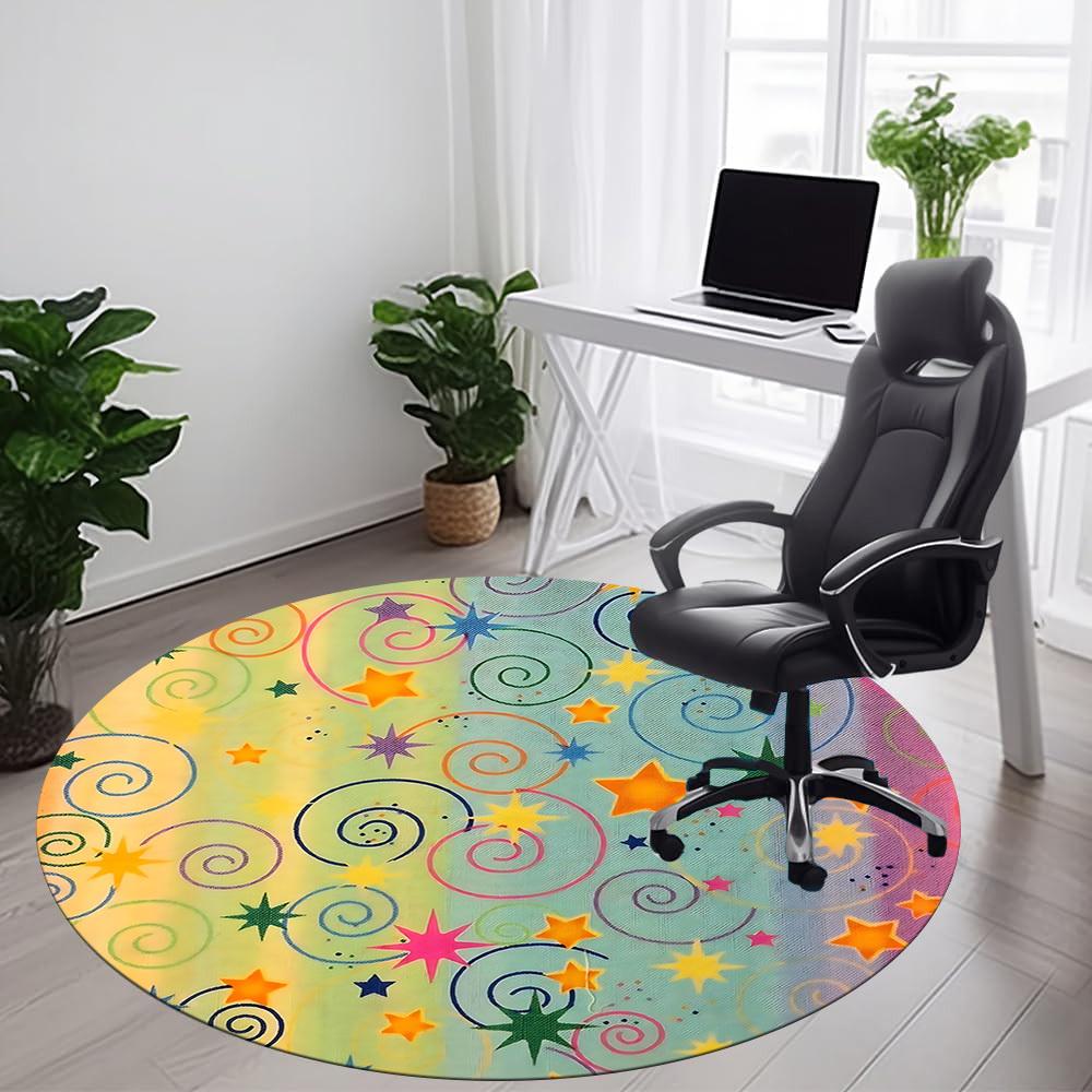1pc Stars Swirls Office Round Area Rug, Indoor Mat Suitable ForOffice, Under Office Chairs Bedroom Living Room Home Decor T200