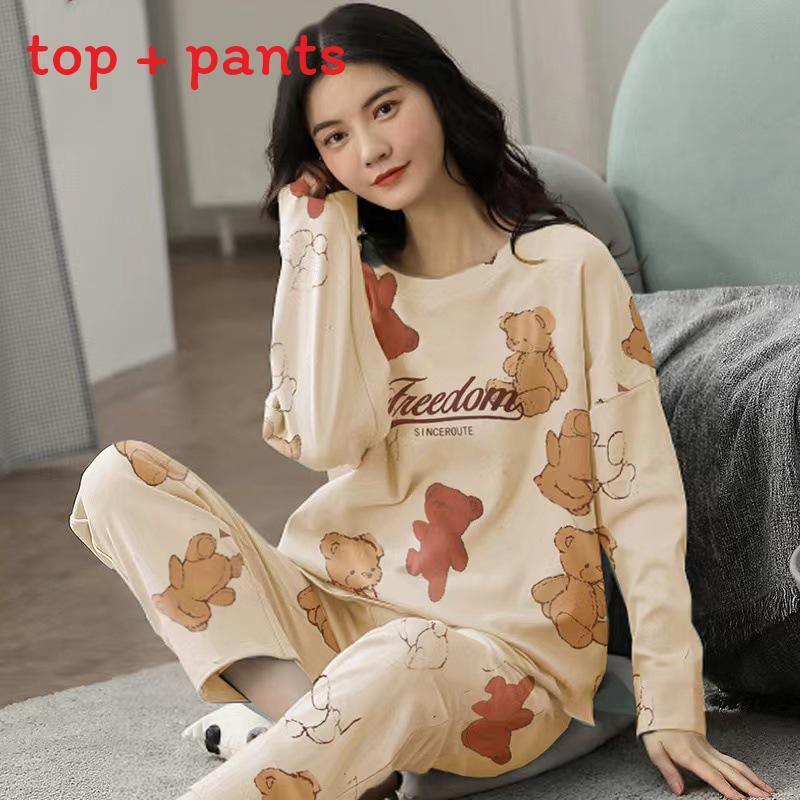 Cute Cartoon Long Sleeve Pajama Set Polyester Lounge Wear For Teen Girls