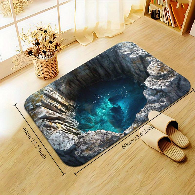 1pc 3D Visual Effect Door Mat - Non-Slip,Machine Washable Polyester Mat with Realistic Stone Design,Absorbent Microfiber Perfect