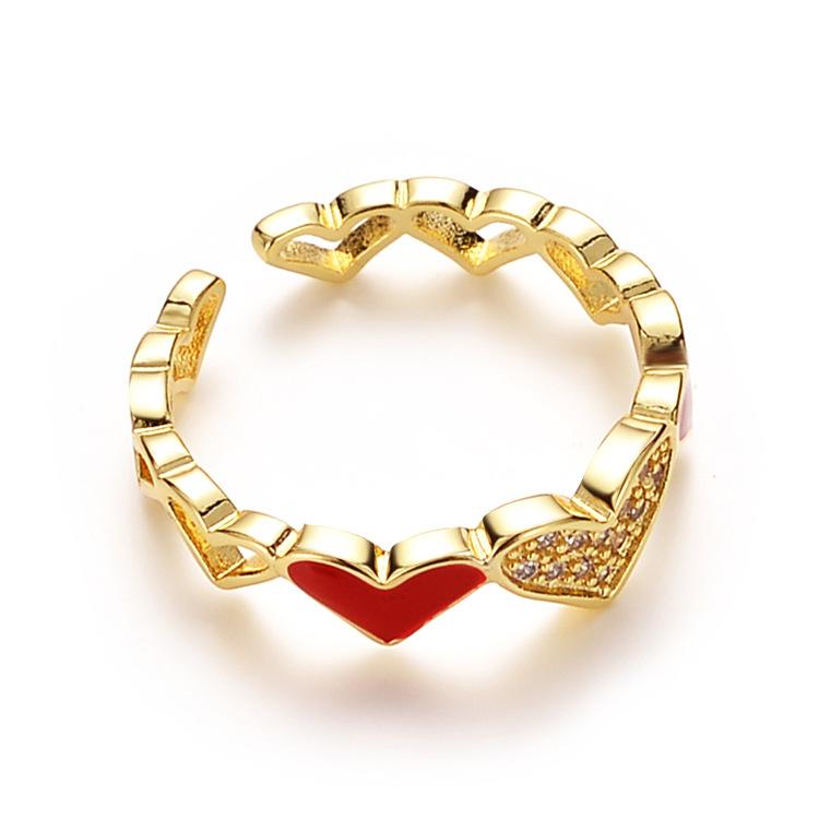 Кольцо Love Ring с высокой цветостойкостью, медное гальваническое покрытие в стиле ретро, женское, в форме сердца, с цирконием, на указательный палец