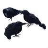 3x Halloween Crows Decorative Black Feathered Birds for Yard Deck Party
