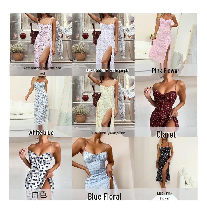 Европейское и американское сексуальное платье-слинг с разрезом на шнуровке с принтом для женщин