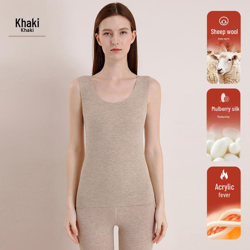 Women's Wool Silk Warm Vest with German Velvet, Thick Seamless Heating Undershirt.