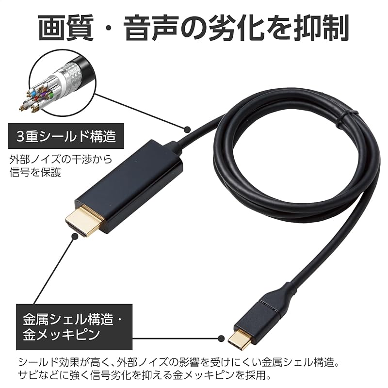 ELECOM Usb C Conversion Cable 1m Type-C To HDMI 4K(3840×2160px)/60Hz Multi Display Mirroring [iPhone MacBook iPad Android Etc.] Black 16 Series