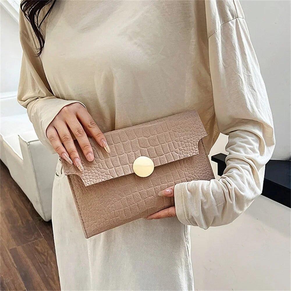 Casual Ladies Clutch Bag New Minimalism Handheld Envelope Bags Felt Indentation Handbag Solid Color Business Women's Bag