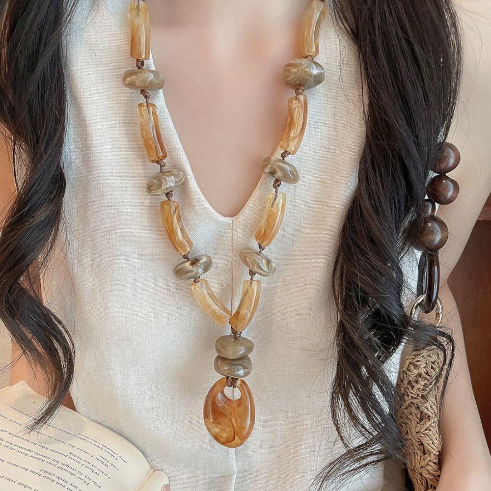 Acrylic Oval Necklace Geometric Sweater Chain Geometric Necklace Beach Vacation Style