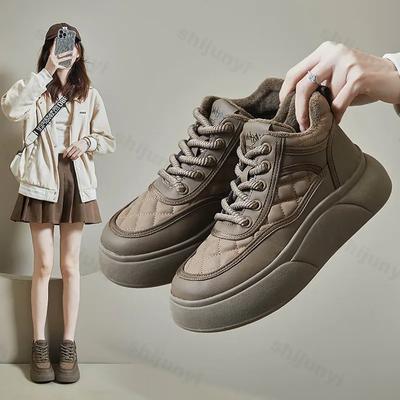 Утолщенные флисовые подкладки для женщин, зимние новые ботинки для снега, водонепроницаемая нескользящая теплая обувь, высокие хлопковые туфли, спортивная повседневная обувь