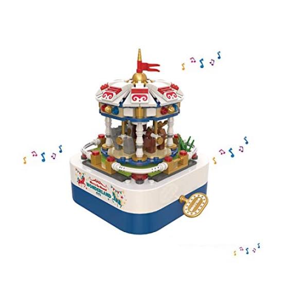ROBOT PLAZA Assembly Block Toy Music Box Children Boys Girls Educational Toy Merry-Go-Round Birthday Gift (Merry-Go-Round)