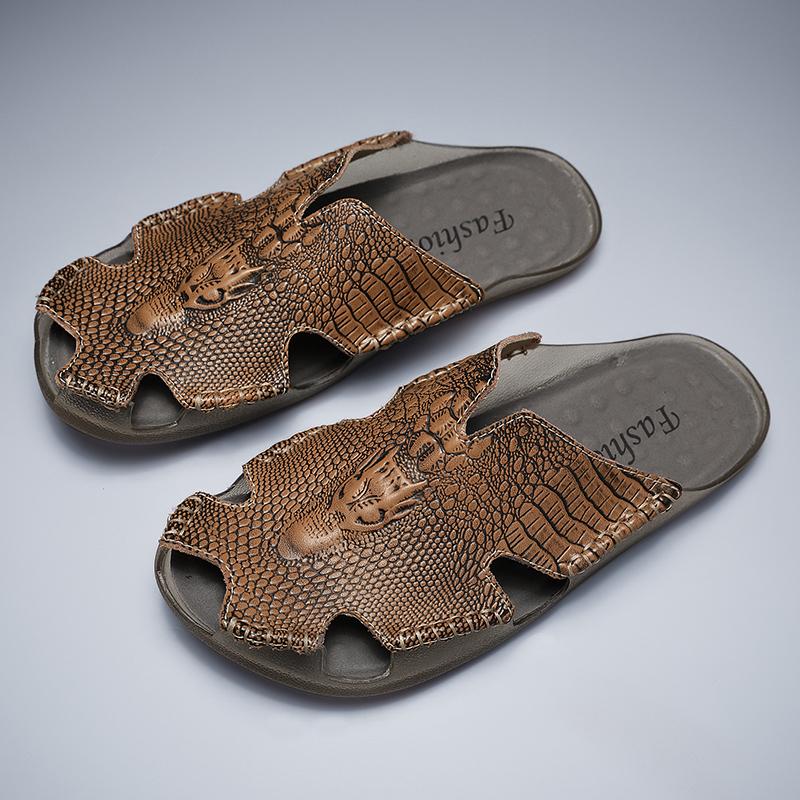 Summer Men's Slippers Fashion Crocodile Handmade Casual Slippers Indoor Bathroom Non Slip Designer Flip Flops Men Beach Sandals
