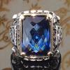 Retro Thai Silver Sapphire Crystal Square Carved Men's Ring
