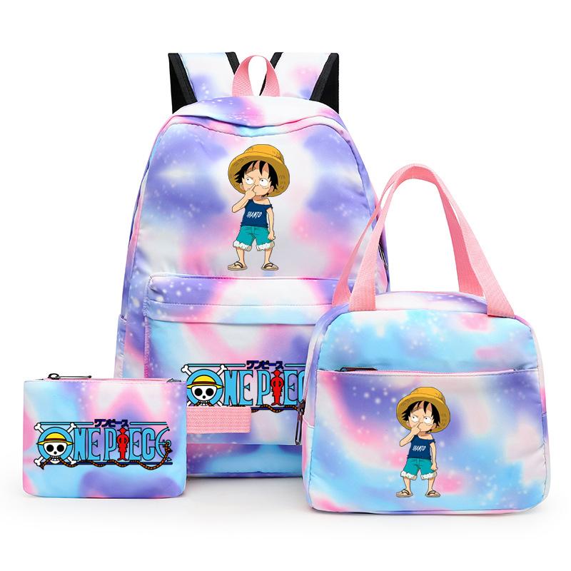 3Pcs/set Anime One Piece Anti-Theft Backpack Casual Daypack with Lunch Bag Pencil Case Back To School Daily Bookbag for Boy Girl Mochila Rucksack