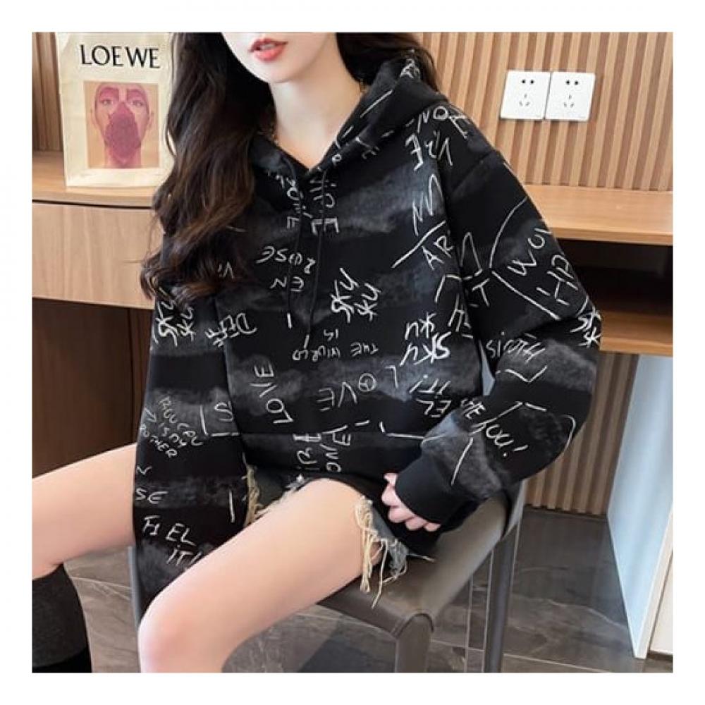 Navava Women Casual Lettering Loose Fit Long Sleeve Hoodie Sweatshirt Nt2028