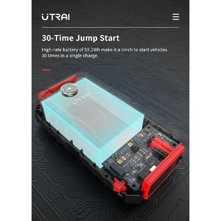 UTRAI Power Bank 2000A Пусковое устройство Портативное зарядное устройство Автомобильный бустер 12В Устройство для запуска автомобиля Аварийный стартер автомобильного аккумулятора