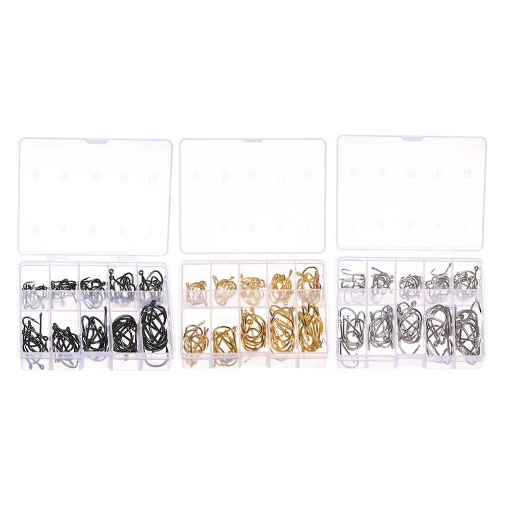 100Pcs 1 Box Sharp 10 Sizes Carbon Steel Fishing Hooks Fishook Durable Head Fish Bait