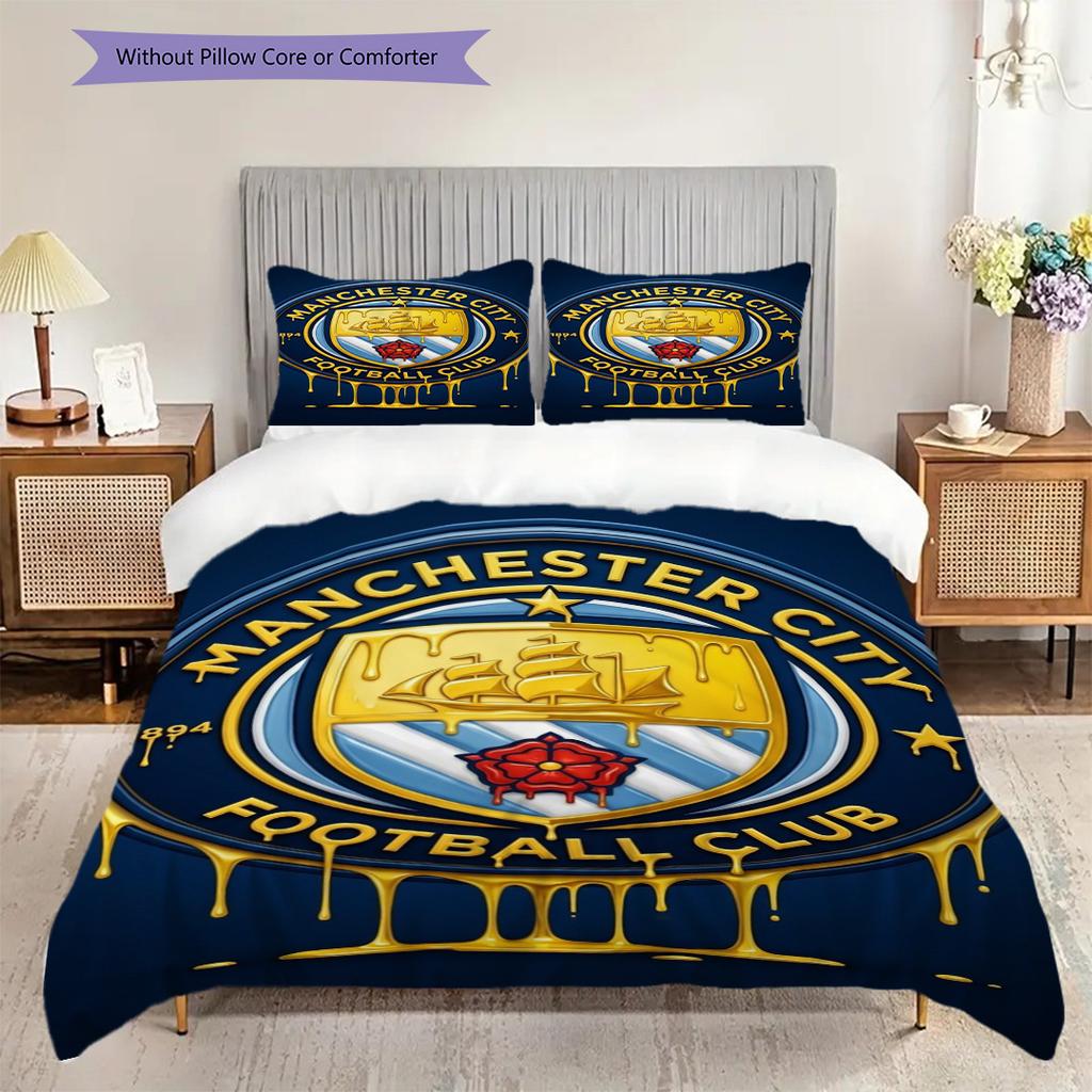 Manchester City Football Club Emblem Three-piece set (1 * duvet cover + 2 * pillowcase, without core) 2DFlat Soft and comfortable Bedding set
