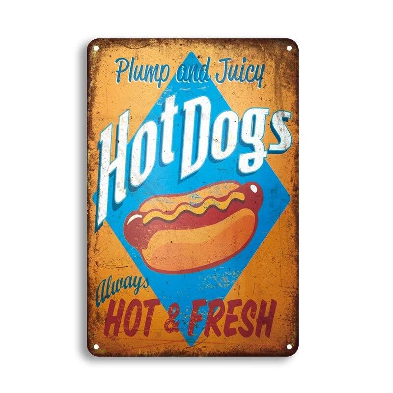 Hot Dogs Burgers Pizza Metal Signs Vintage Posters Kitchen Wall Decoration Tin Sign Bar Home Decor Metal Plaques Art Painting