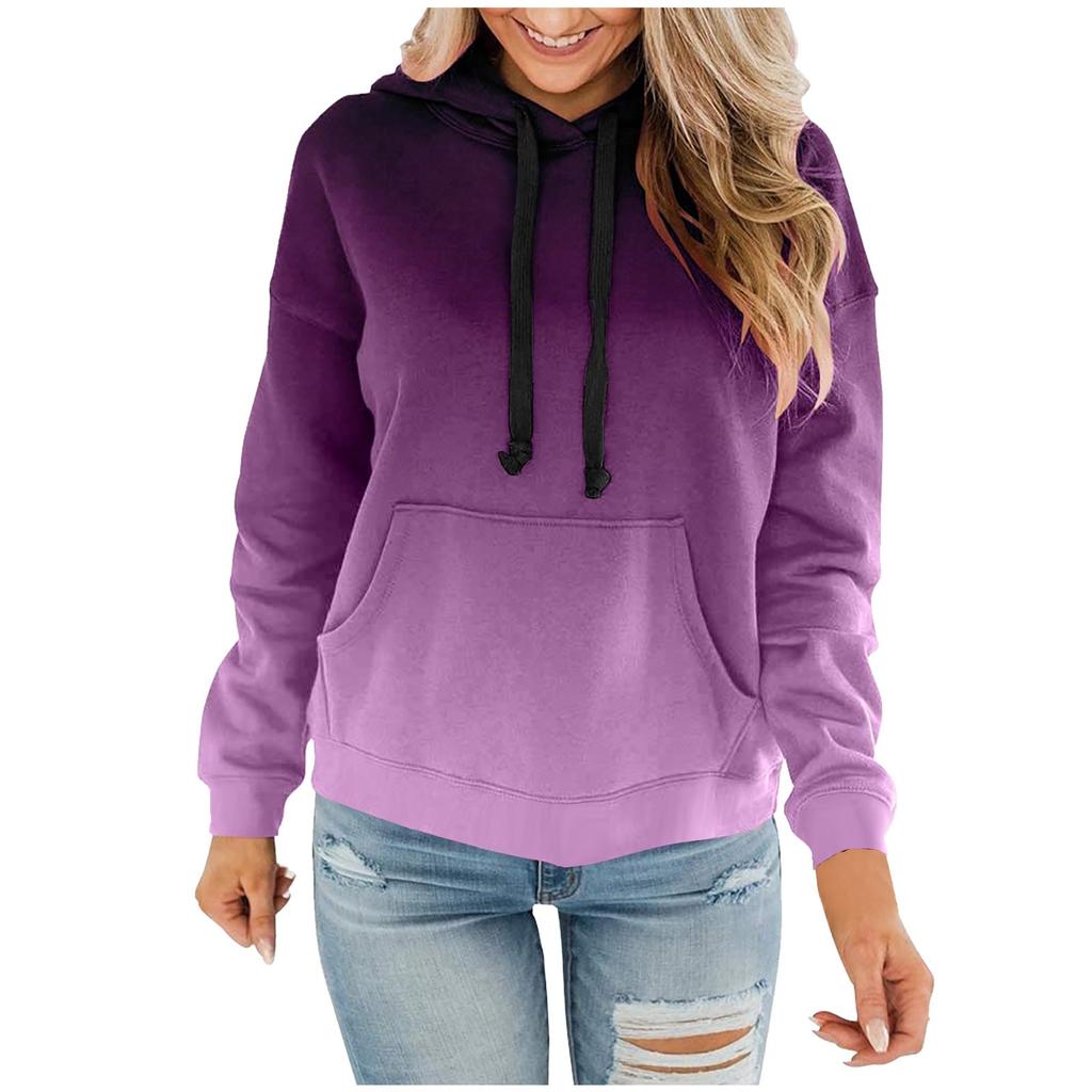 Ladies Hooded Plaid Print Long Sleeve Sweatshirt Loose Women Drawstring Sweatshirt