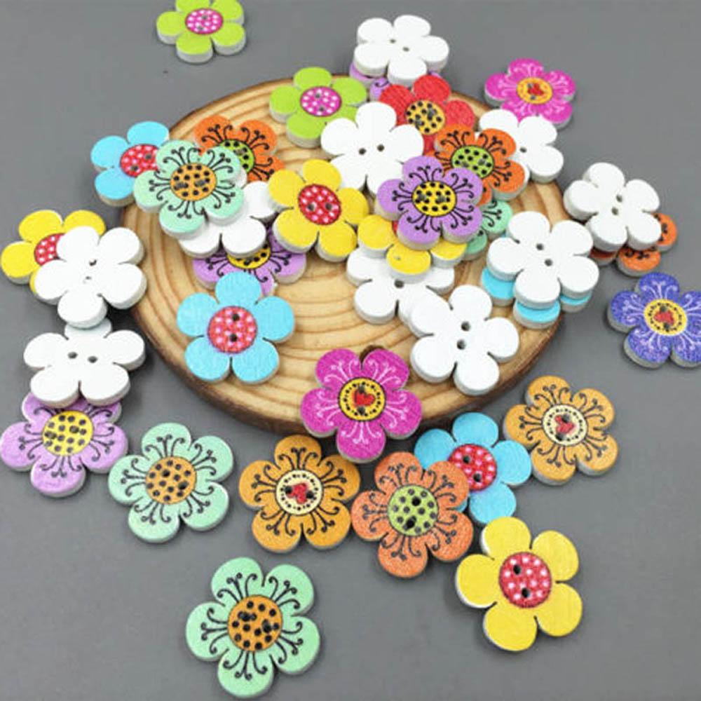 Cute Mixed Color 20 mm 2-Holes Wooden Buttons Sewing Scrapbooking Crafts Decoration Flower Dots