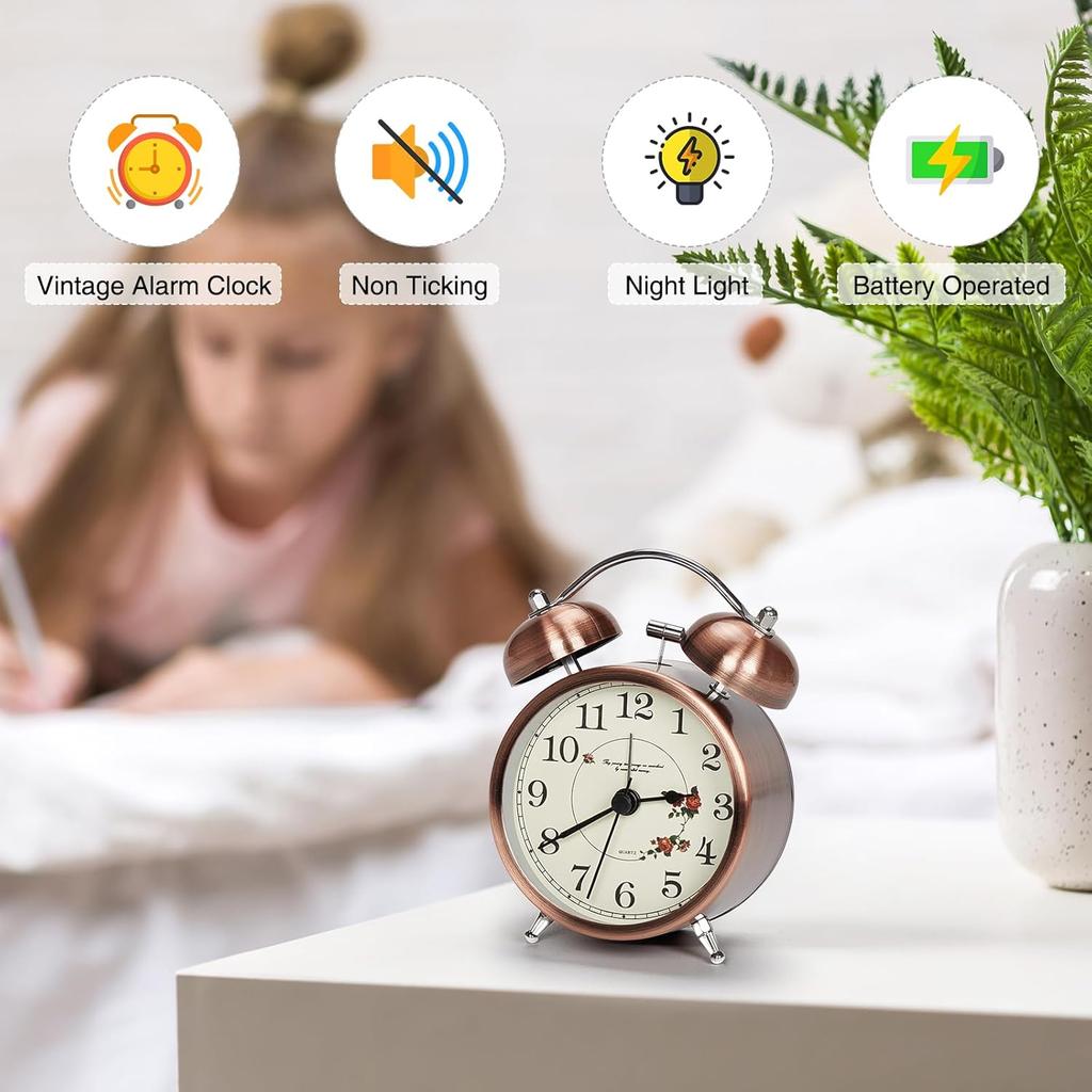 Ретро звонок громкий будильник тихие не тикающие часы старомодные прикроватные часы с ночником для крепко спящих