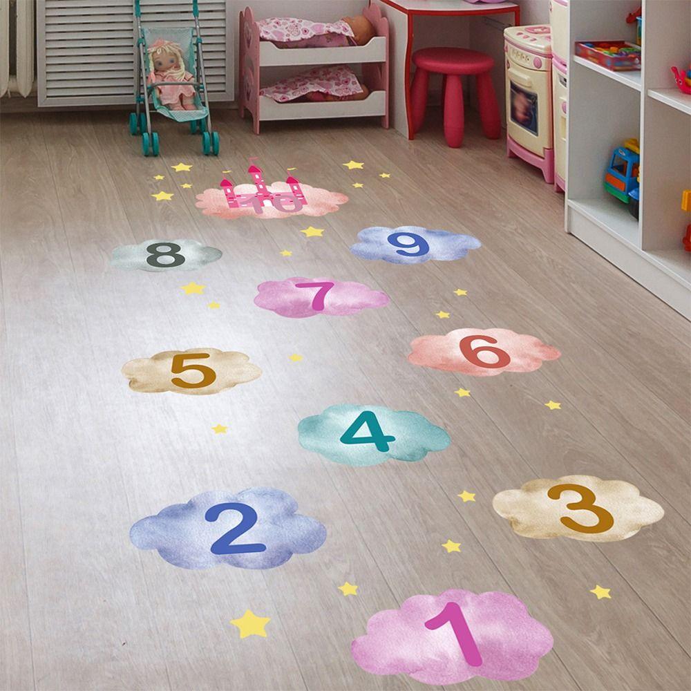 Self-adhesive Cartoon Number Grids PVC Wall Art NEW Flooring Decals Nursery