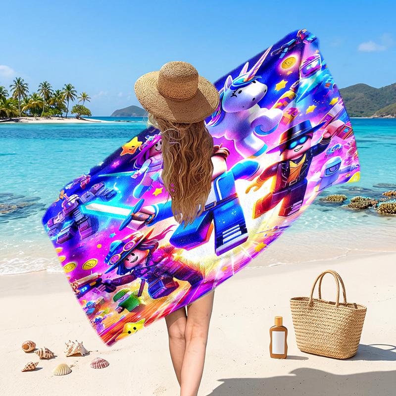 Roblox Printed Swim Towel, Portable Water Absorbent Towel for Beach Camping Daily Bathroom Use